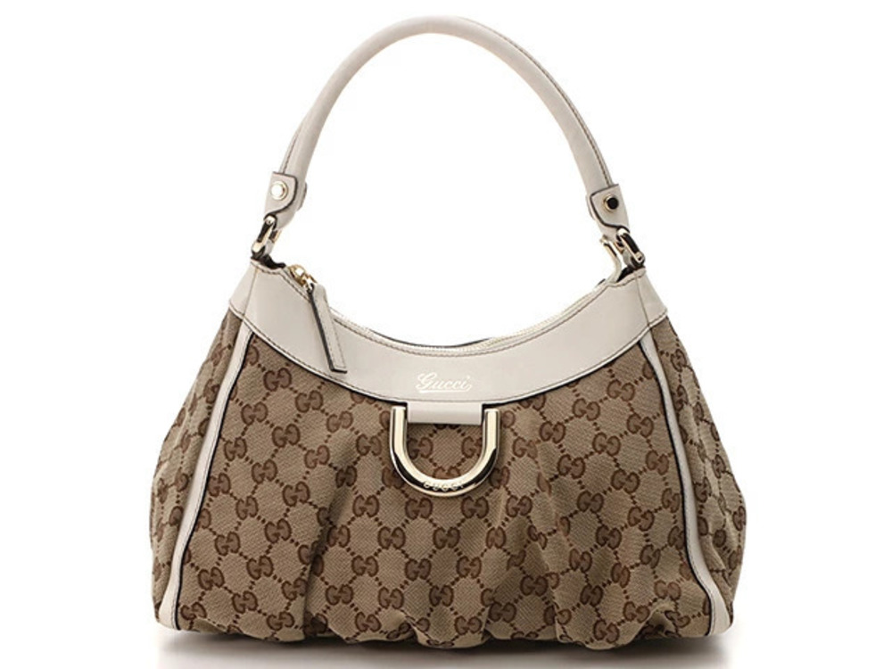 Gucci GG Canvas Hobo Bag Beige Cream White Calfskin